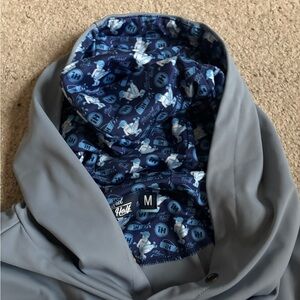 Gray hoodie with Blue Patterned hood